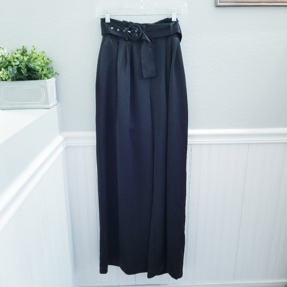 Bec & Bridge Claudia Black Satin Flared Pa…